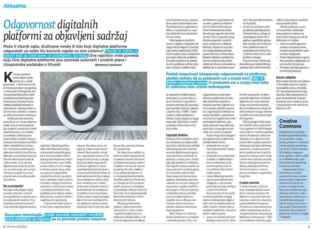 Odgovornost digitalnig platformi za objavljeni sadržaj