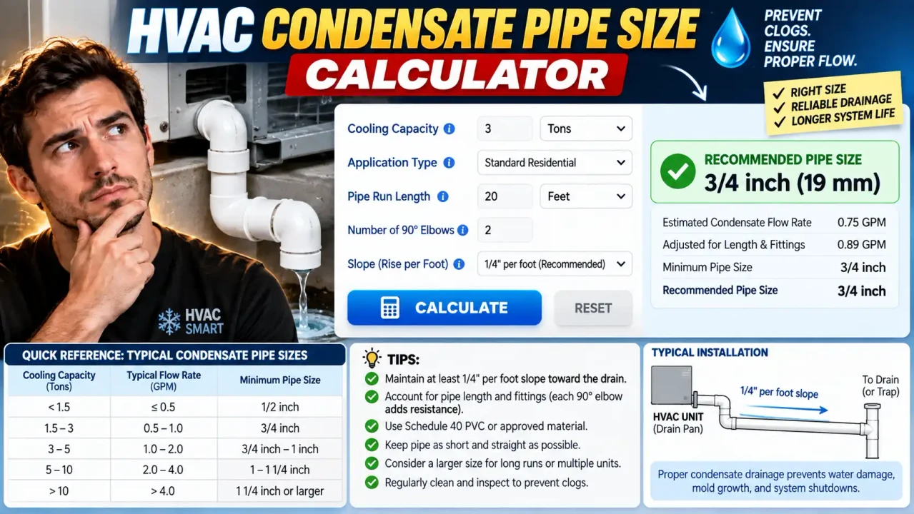 Hvac Condensate Pipe Size Calculator