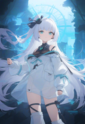 1girl, aqua eyes, long hair, hime cut, white hair, {short bangs}, old, small bre s-1705017278