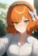 depth of field, 1girl, ishmael (limbus company), short hair, orange hair, {{gree s-299952690