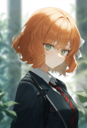 depth of field, 1girl, ishmael (limbus company), short hair, orange hair, {{gree s-3655136584