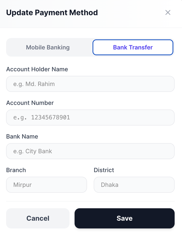Bank Account Form