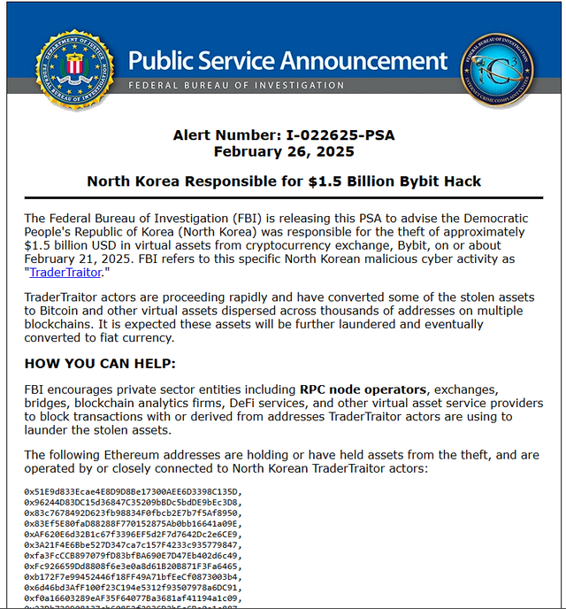 FBI zum Bybit-Hack durch Nordkorea