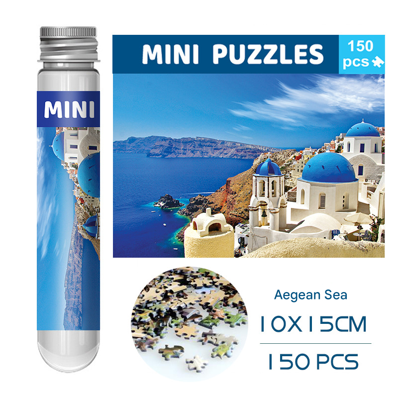 2 PCS 150-Piece Mini Puzzle in Reusable Tube – Compact Jigsaw for Home or Travel, Frame Not Included(137-Aegean Sea)