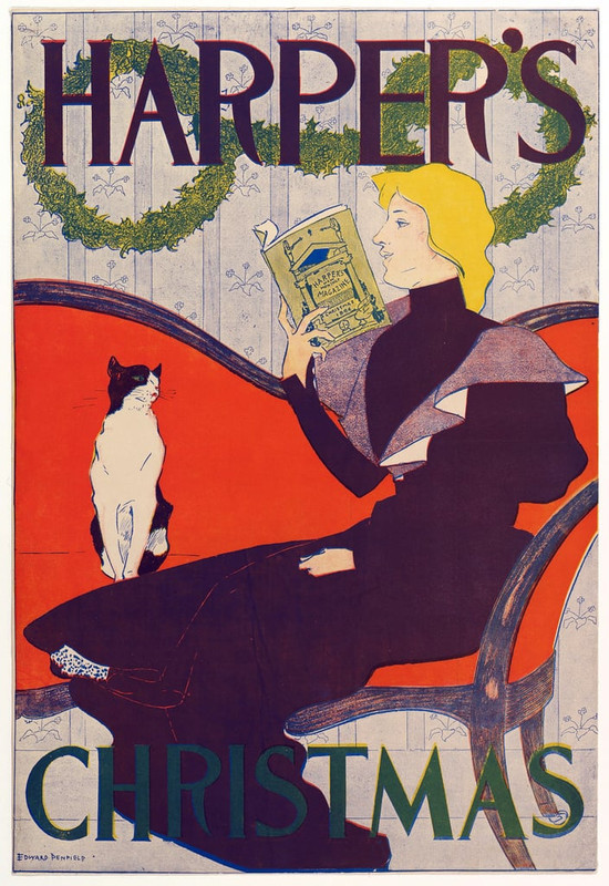 2-Edward_Penfield_-_Poster_advertising_Harpers_New_Monthly_Magazine_Christmas_1894_(colour_lithograp