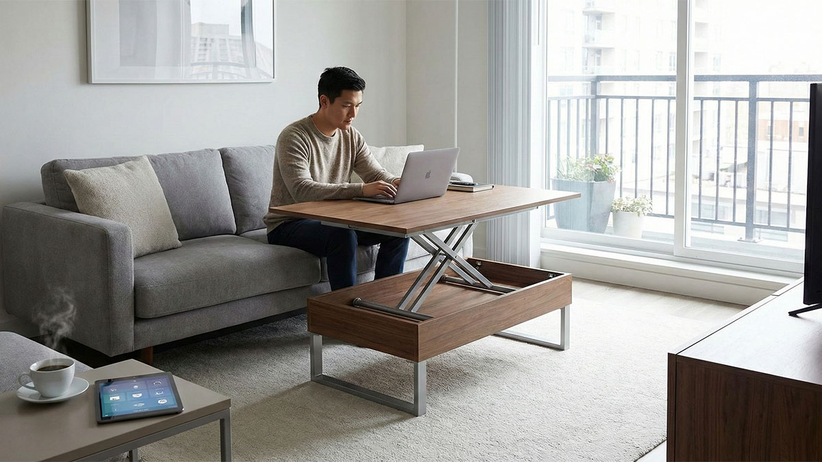Журнальный стол-трансформер, превращающийся в рабочее или обеденное место