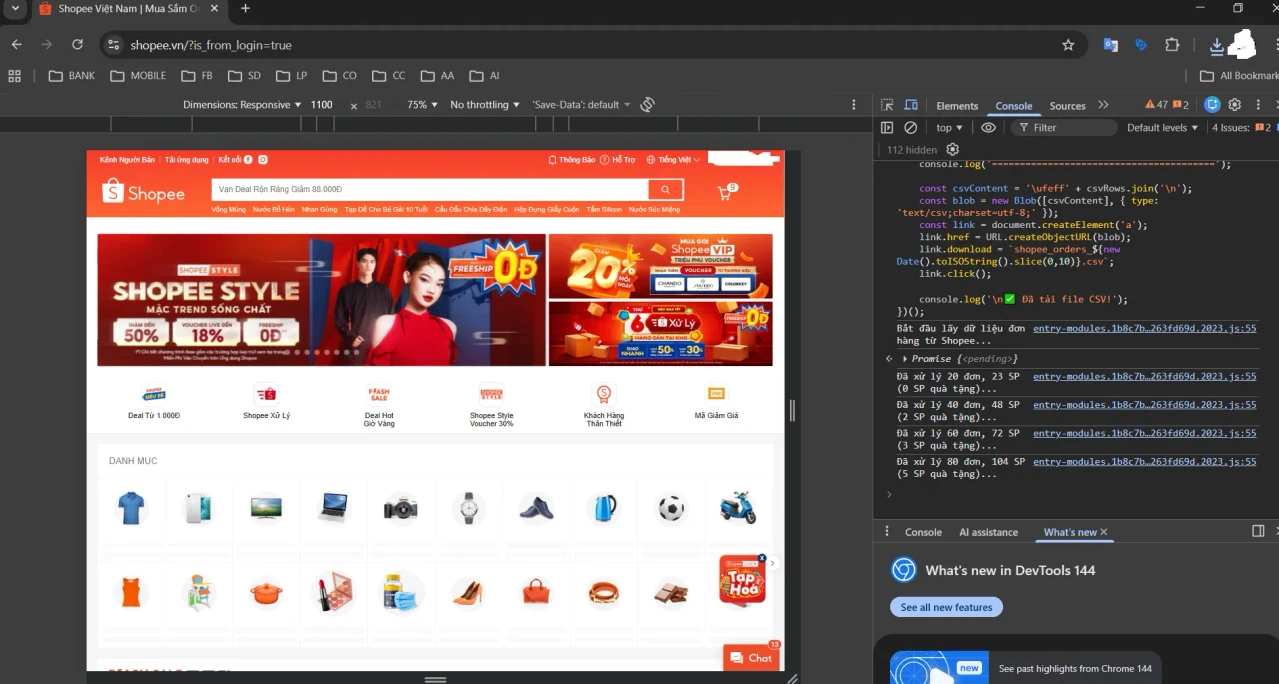 Script đang chạy trong Console