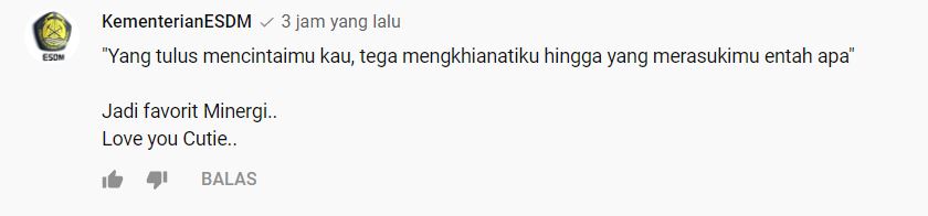 Kementrian ESDM turut menggomentari episode Animasi Si Nopal “LAGU ENTAH APA YANG MERASUKIMU VERSI CUTE GIRL” yang diunggah pada Sabtu (28/9/2019) di kanal Youtube animasisinopal