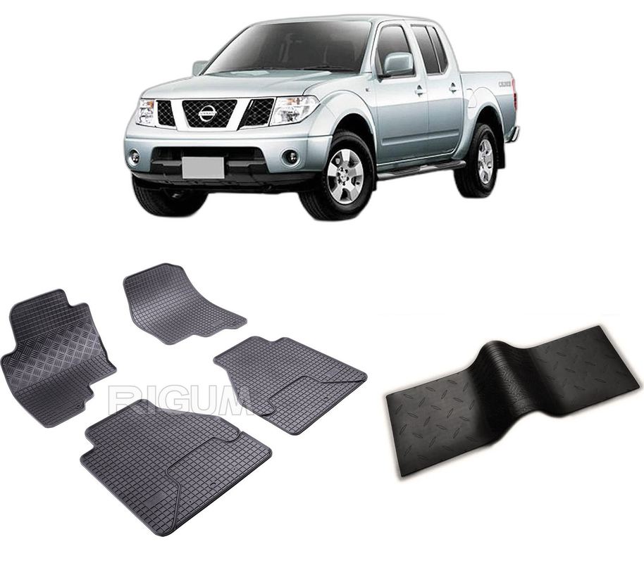 Set covorase auto NISSAN NAVARA din 2005-2010, cu covoras tunel median, CAROSERIE PICK-UP, Presuri cauciuc 100%, compatibil cu autoturismul NISSAN NAVARA, Rigum