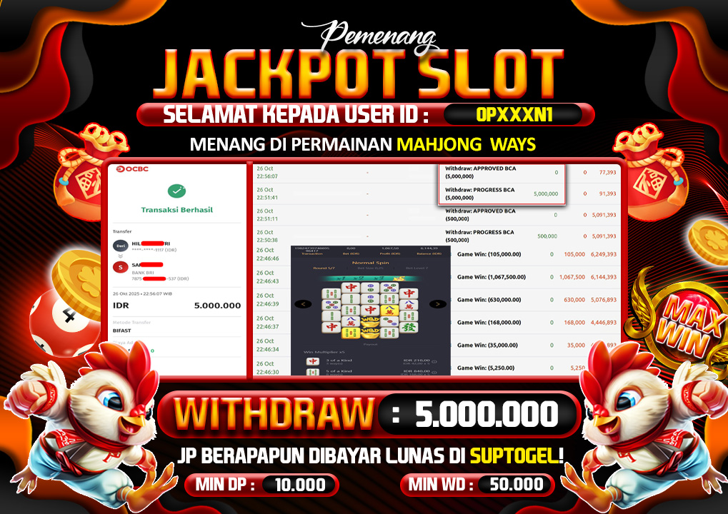  BUKTI KEMENANGAN 26 OCTOBER 2025 MENANG SLOT MAHJONG WAYS 5 JT