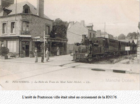 SNCF-Ligne-Pontorson-Mt-St-Michel-05-Arr-t-Pontorson-croisement-RN-176-Carte-postale SNCF-Ligne-Pontorson-Mt-St-Michel-05-Arr-t-Pontorson-croisement-RN-176-Carte-postale
