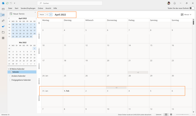 Outlook-Kalender leer