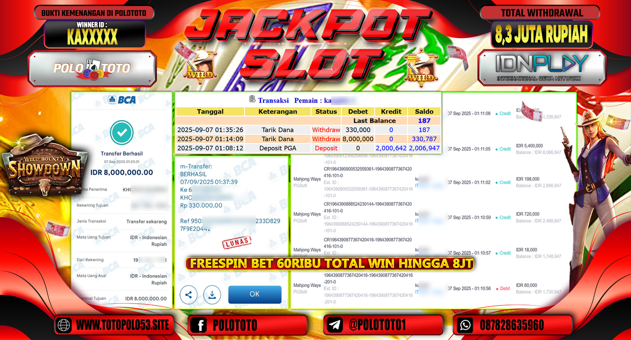 POLOTOTO JACKPOT SLOT MAHJONG WAYS Rp.8.330.000,-
