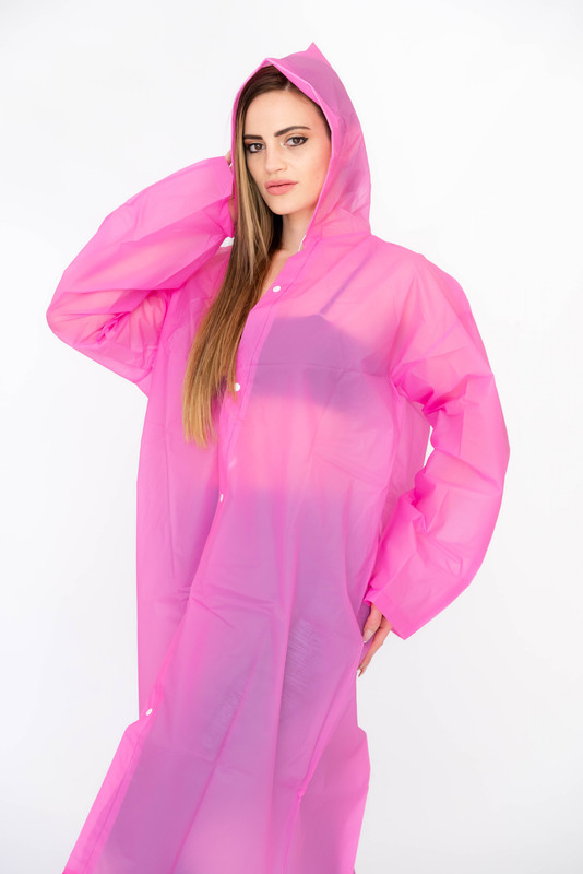 Senza Lightweight Raincoats with Hood and Drawstring For Men Women pink