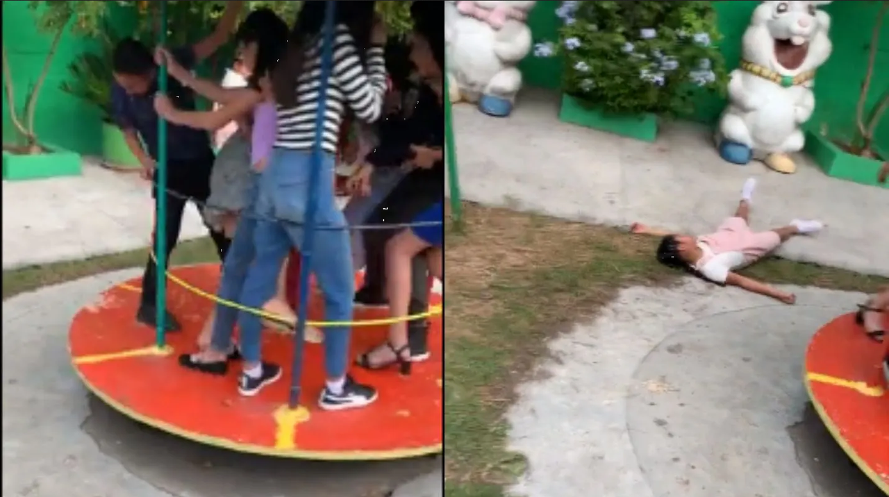 Niños salen volando tras descontrolarse en juego de parque, hay video