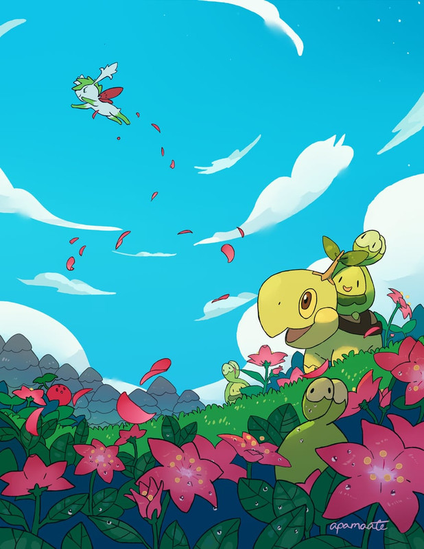 shaymin-turtwig-budew-and-cherubi-pokemo