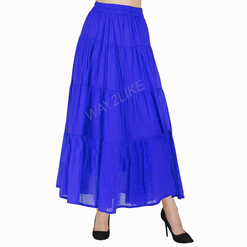100% Cotton Women Western Plain Solid Cotton Tier Skirt Free Size All Occasions - Picture 20 of 27