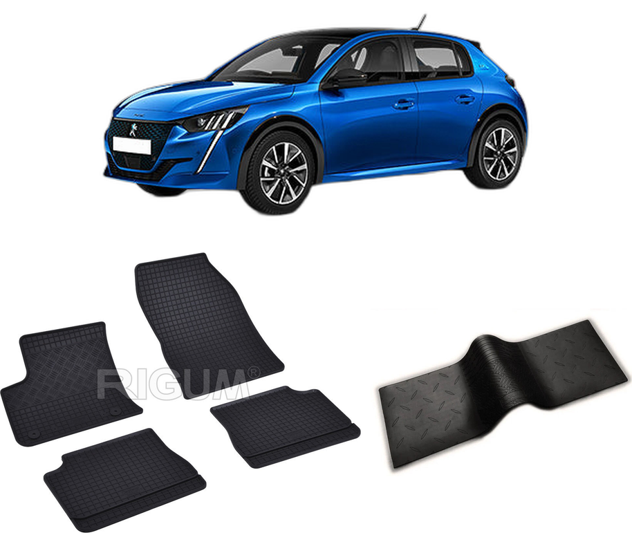 Set covorase auto PEUGEOT 208 E- II din 01.2020-PREZENT, cu covoras tunel median, CAROSERIE HATCHBACK, Presuri cauciuc 100%, compatibil cu autoturismul PEUGEOT 208 E- II, Rigum
