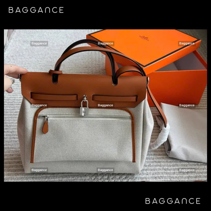 Hermes Herbag Zip 31cm Brown Canvas - EVHMFW-006