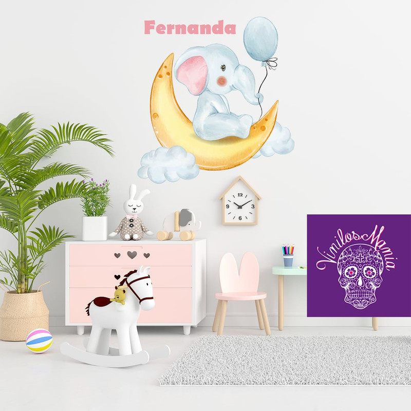 vinilo elefante en la luna con nombre