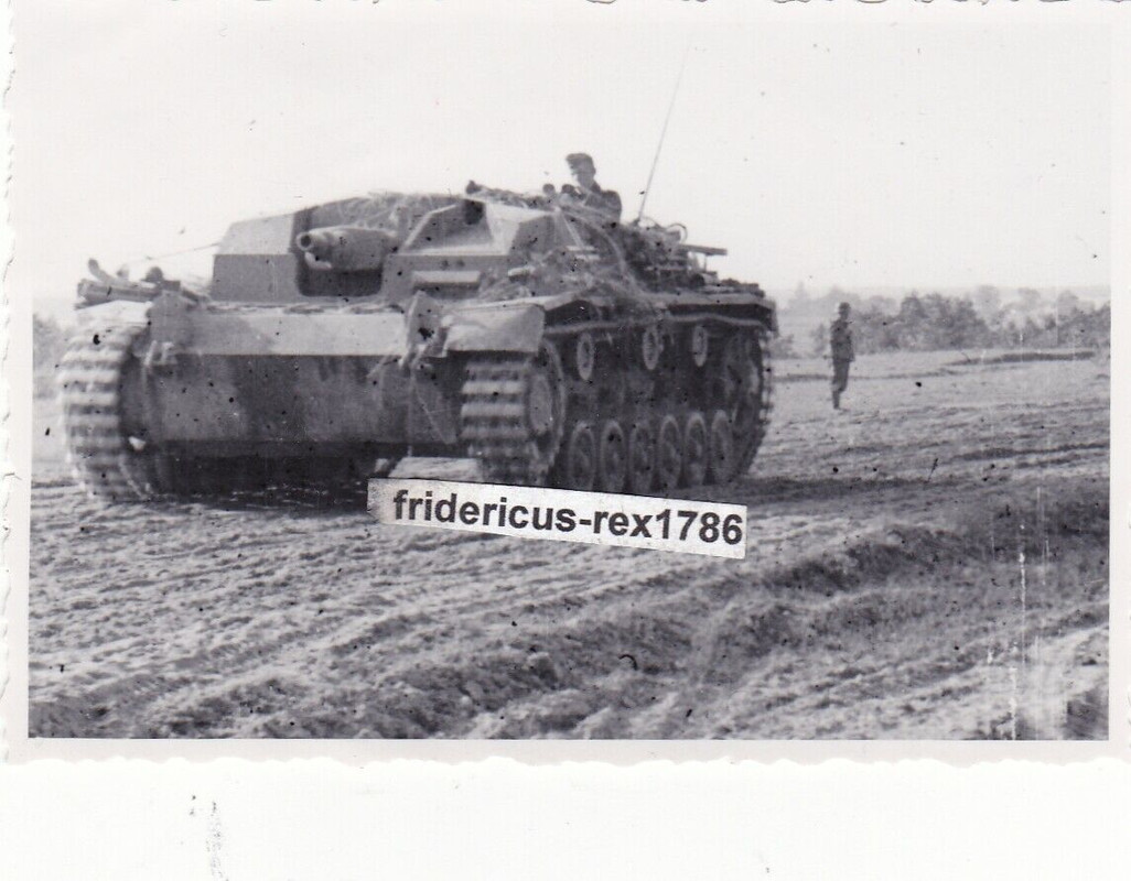 Foto Panzer Tank Sturmgeschütz StuG Abt. camo mit Besatzung Fron