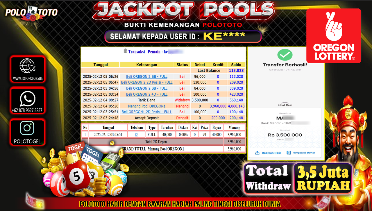 POLOTOTO JACKPOT TOGEL PASARAN OREGON 2 Rp.3.500.000,-