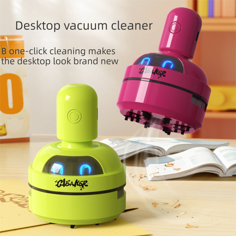White Compact Desktop Vacuum Cleaner – Rechargeable Mini Dust Collector for Eraser Shavings, Pencil Shavings, Paper Scraps, and Fine Debris