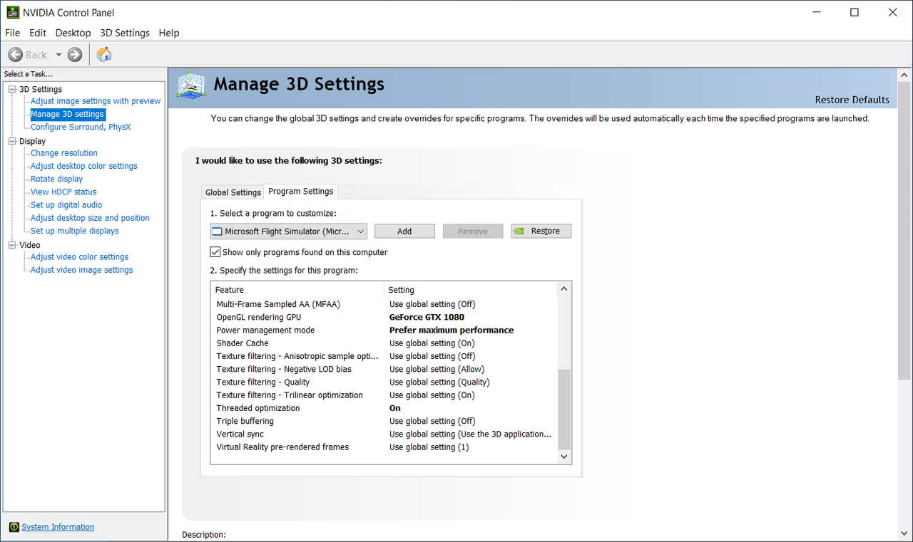 Anyone done a Nvidia control panel setup profile? - Microsoft Flight  Simulator (2020) - The AVSIM Community