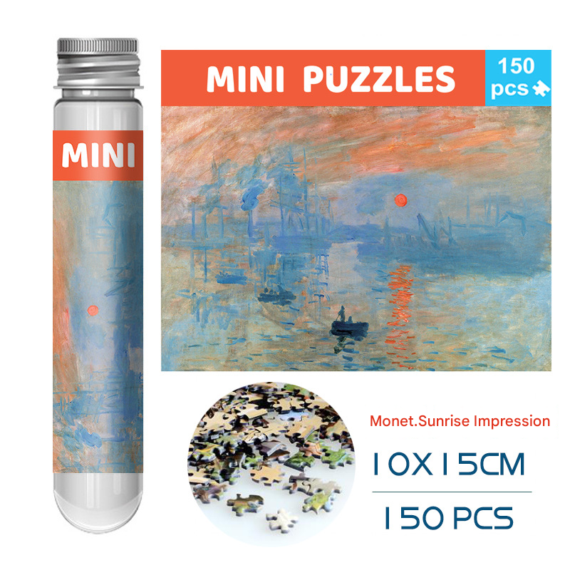 2 PCS 150-Piece Mini Puzzle in Reusable Tube – Compact Jigsaw for Home or Travel, Frame Not Included(134-Sunrise Impressions)