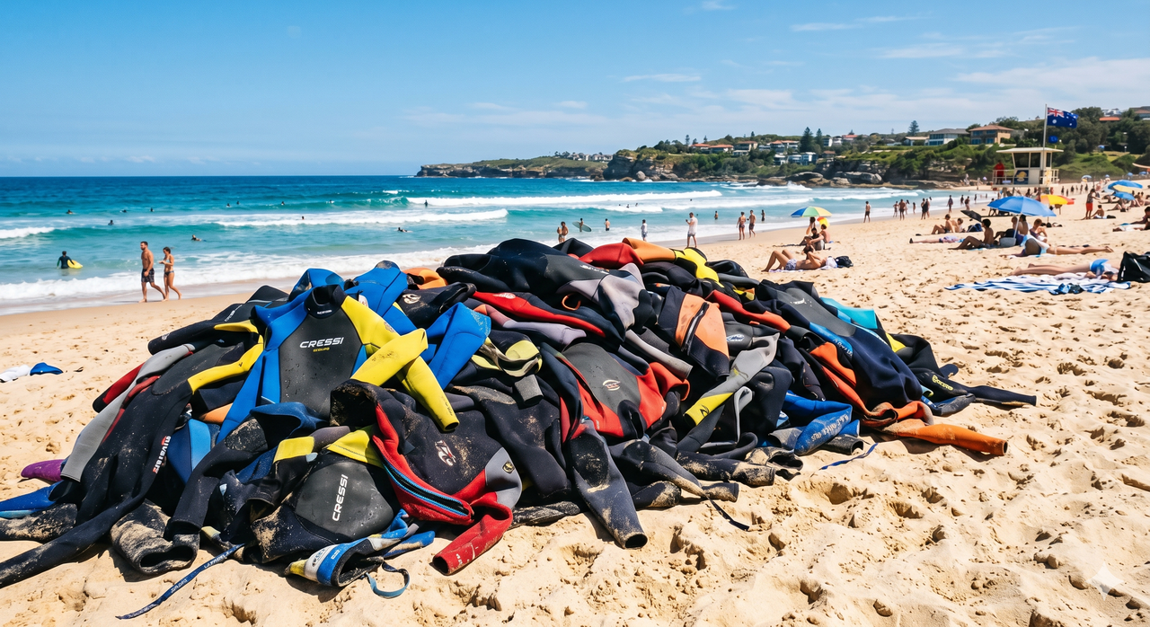Wetsuits on a beach