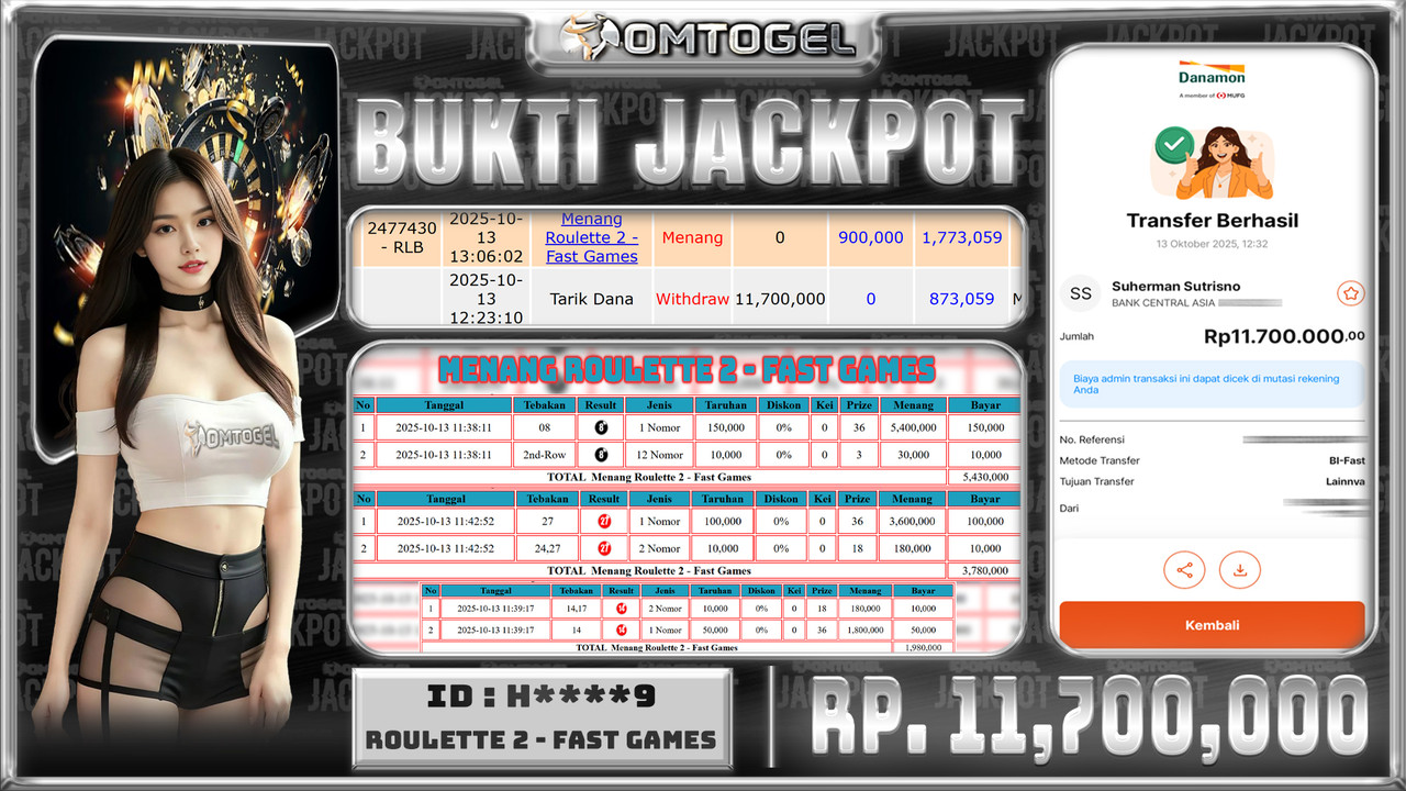 OMTOGEL JACKPOT LIVE GAMES ROULETTE 2 - FAST 11 JUTA DI BAYAR LUNAS ,-