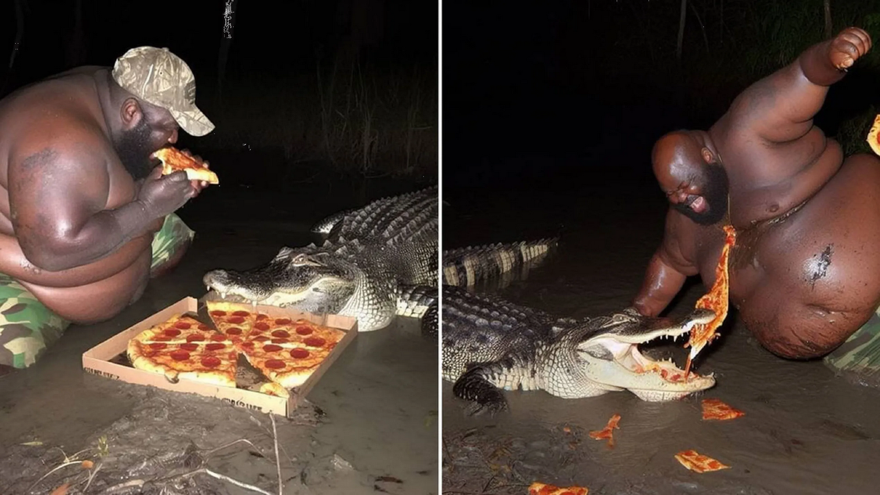 ¿Fotos del hombre que pelea con un caimán por pizza son reales? Esto sabemos