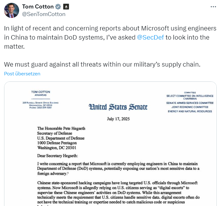 Brief eines US-Senators
