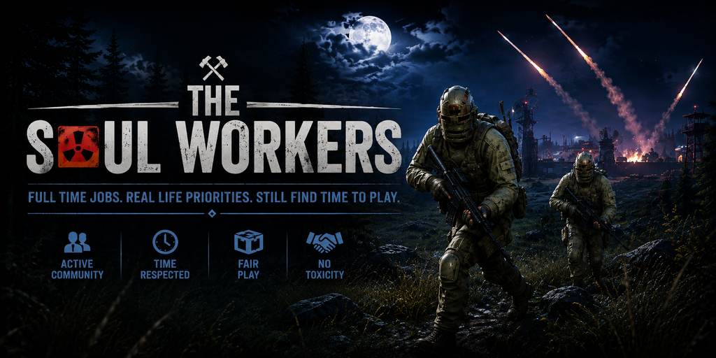 Баннер сервера The Soul Workers | Work Hard. Raid Harder. | No BP Wipes | Quad