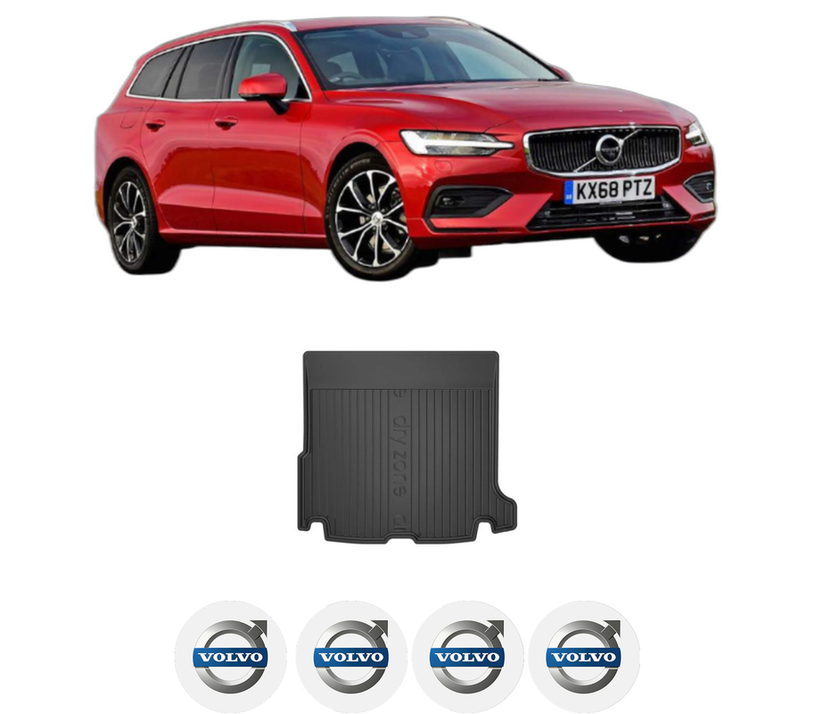 Tavita Portbagaj VOLVO V60 II (225) din 2018-2023, Protectie Portbagaj Auto, 4x Stickere auto cu VOLVO