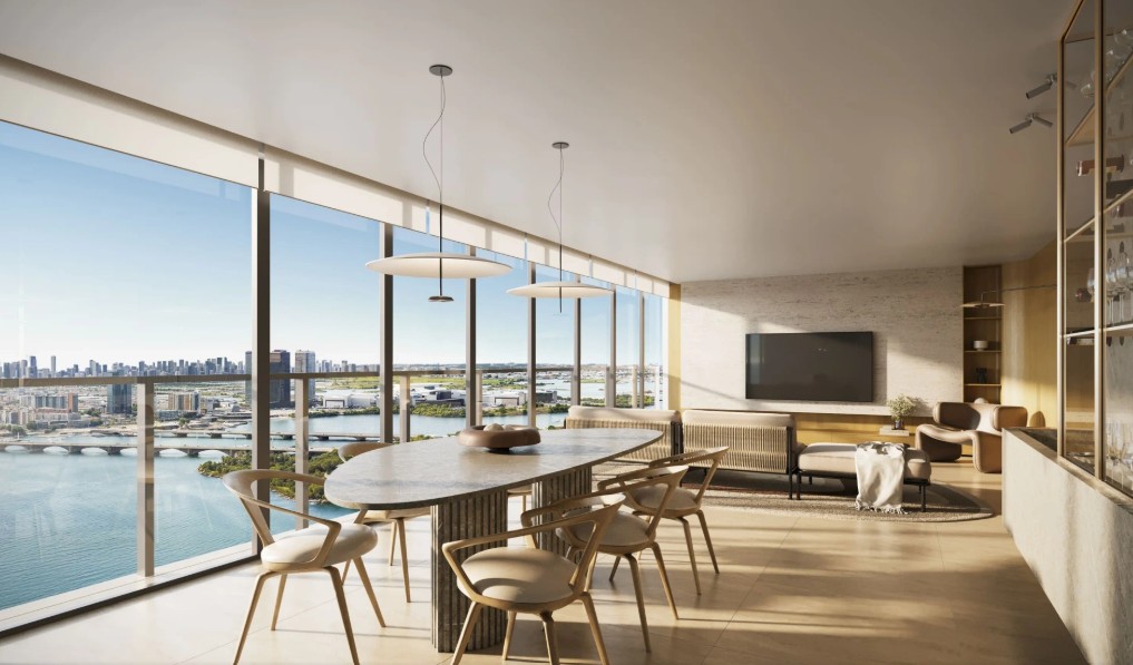 Sala de estar ampla com integração e acabamento premium - Cais Avenida