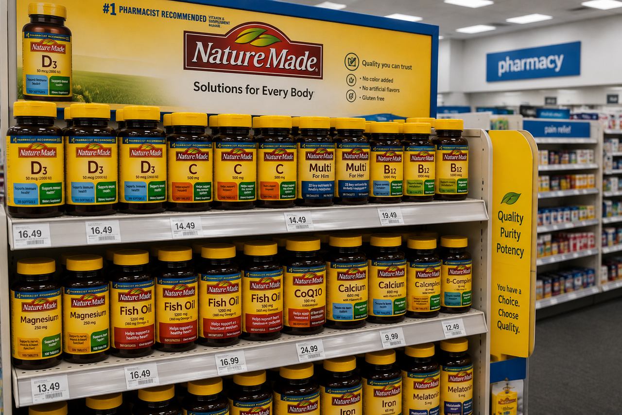 Nature Made Vitamins on a Store Shelf