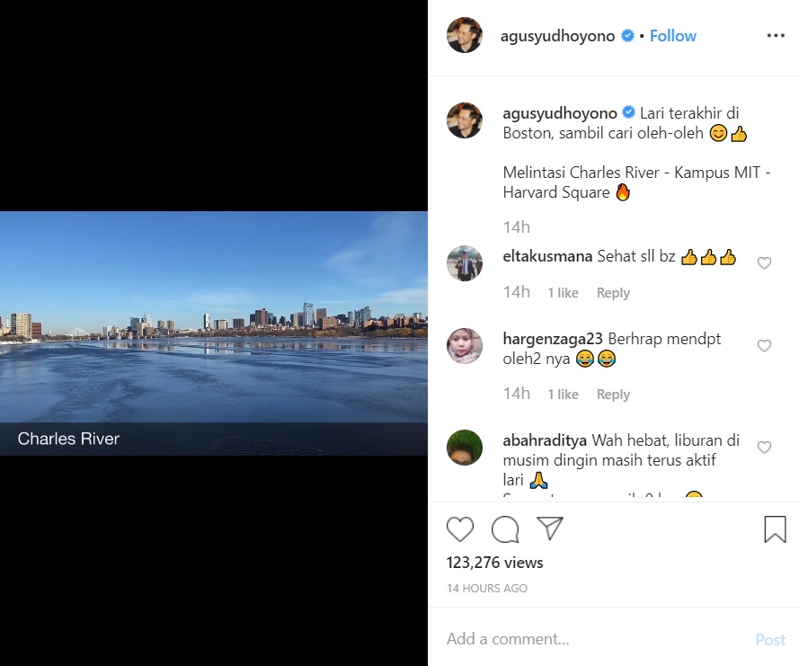 Agus Yudhoyono jogging dan tunjukkan Charles River