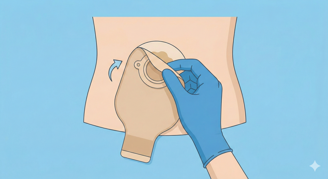 nurse steps when changing an ostomy bag