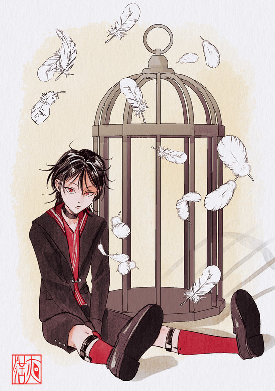 Boy and birdcage