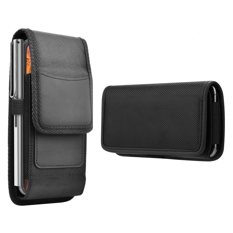 2-Pack Black Universal Heavy-Duty Nylon Belt Holster Pouch with Card Slot – Durable Oxford Cloth Waist Pack for iPhone 16 Pro Max & Android Phones – Vertical & Horizontal Carry Options (XL)