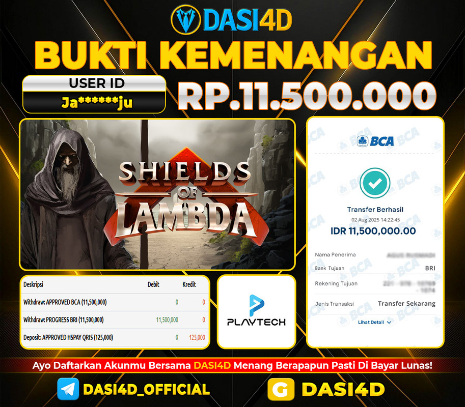 BUKTI KEMENANGAN 02 AGUSTUS DI SHIELDS OF LAMBDA WD 11.500.000