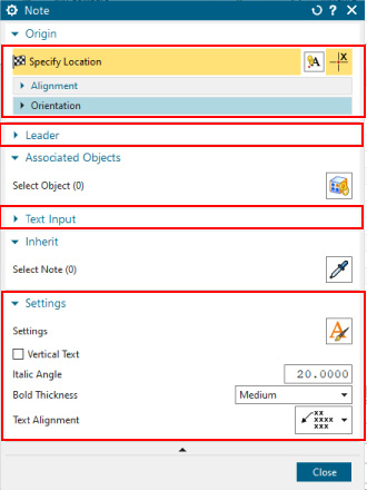 Siemens NX Note Window