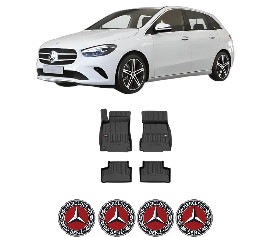Set covorase presuri MERCEDES-BENZ B-CLASS Sports Tourer (W247) din 2018-2021, auto, din cauciuc thermoplastic, 4 Stickere auto cu MERCEDES-BENZ