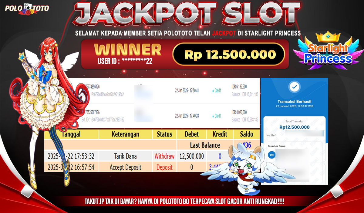 POLOTOTO JACKPOT SLOT STARLIGHT PRINCESS Rp.12,500.000,-