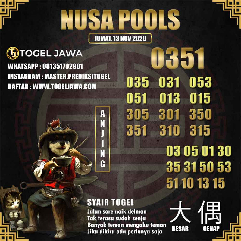 Prediksi NusaPool Tanggal 2020-11-13