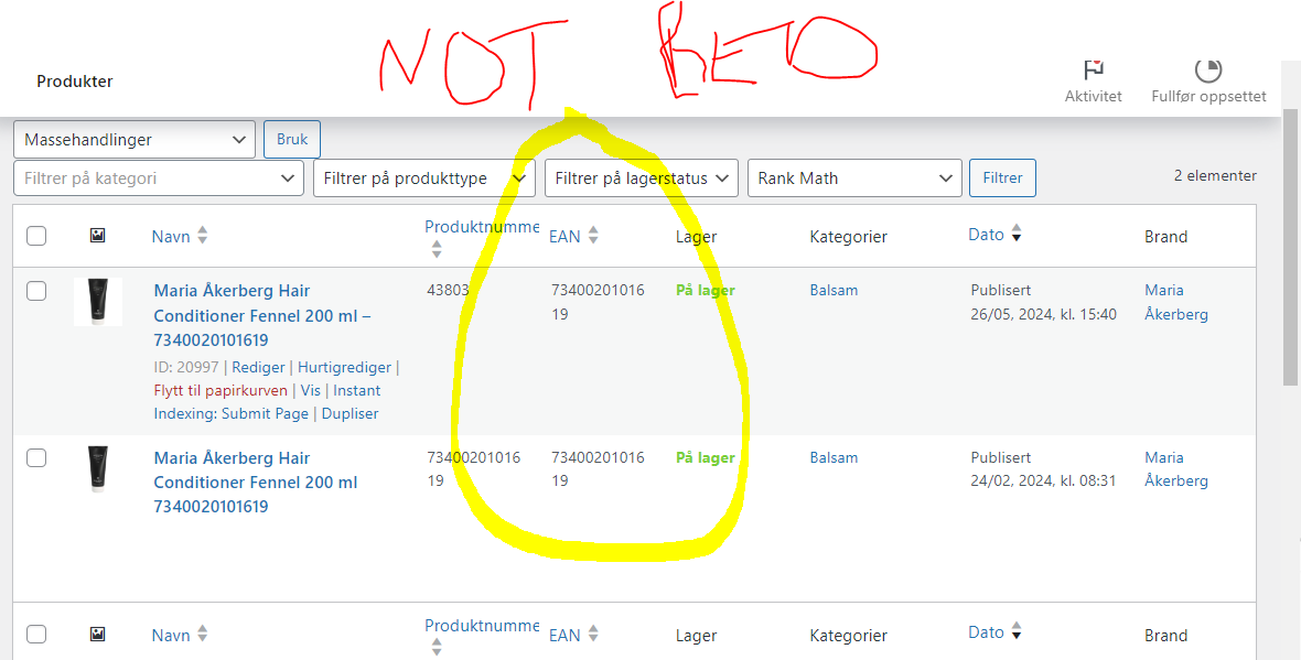 Ean not snowing dublicates dashboard