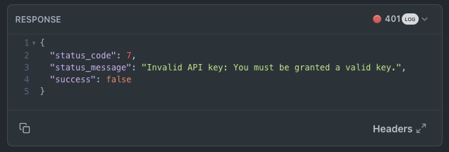 API Auth failure message