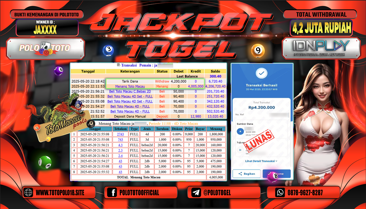 POLOTOTO JACKPOT TOGEL TOTO MACAU Rp.4.200.000,-