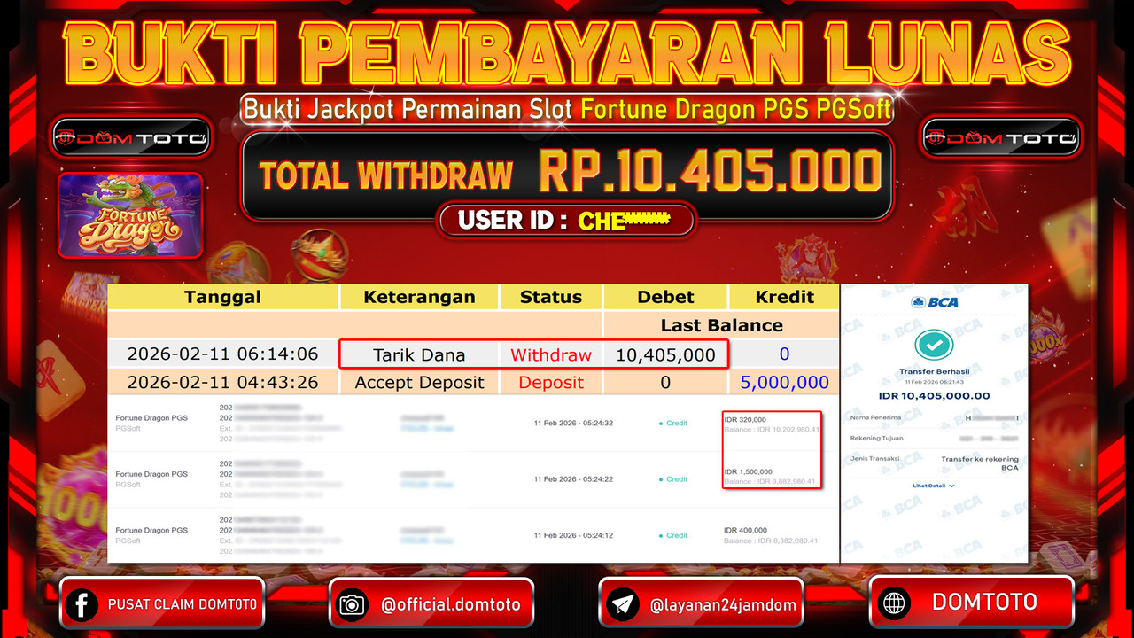 JACKPOT SLOT Menang Slot Fortune Dragon PGS PGSoft 11 FEBRUARI 2026